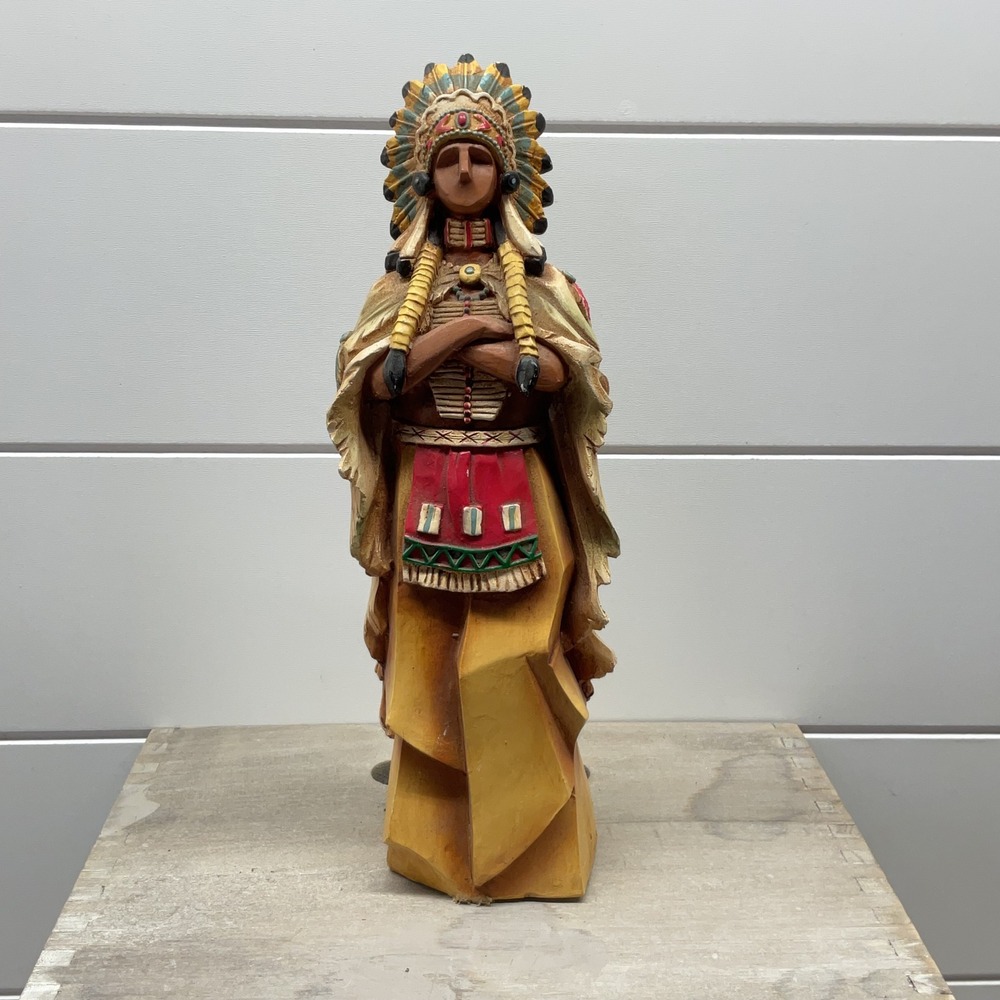 Native American Chief Figurine 9.5 Inch Resin Statue Southwestern Decor Multi